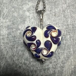 Vintage Silver and Blue Heart Pendant Necklace